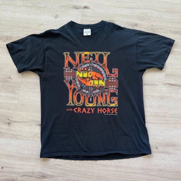 VTG 1996 Neil Young and Crazy Horse Tour T-Shirt XL Black Nice Man Rock Band - Picture 1 of 10
